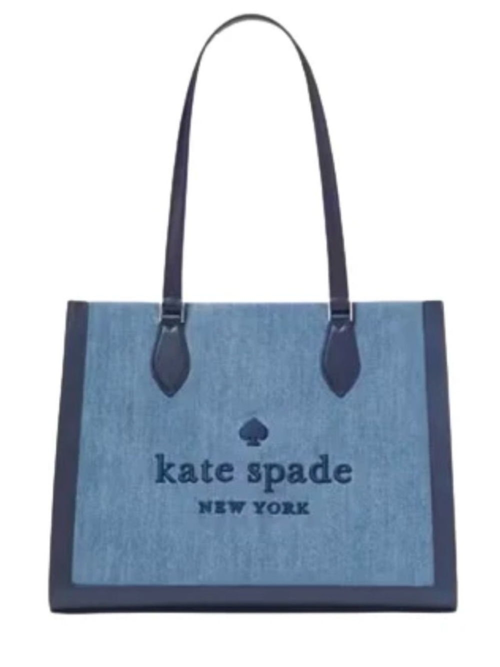 kate spade blue denim tote with navy trim